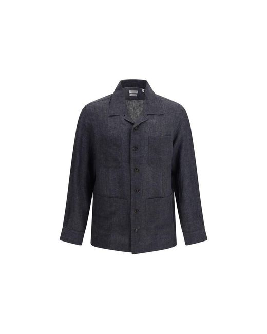 Brunello Cucinelli Blue Gray Linen Dress Shirt for men