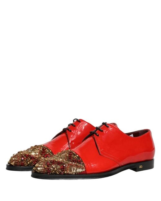 Dolce & Gabbana Red Embellished Men Derby Dress Formal Shoes for men