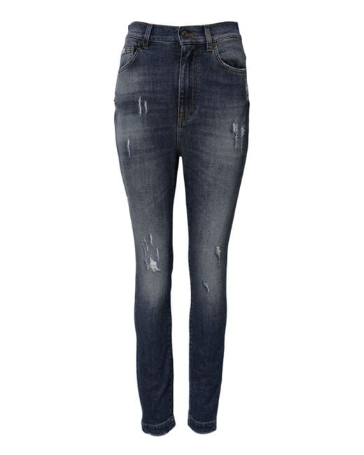 Dolce & Gabbana Blue Distressed Ripped Skinny Jeans