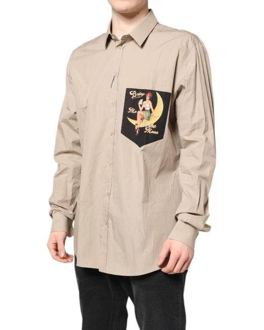 Dolce & Gabbana Natural Pin Up Print Martini Casual Shirt for men