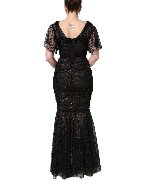Dolce & Gabbana Black Sequinned Mermaid Evening Gown Dress