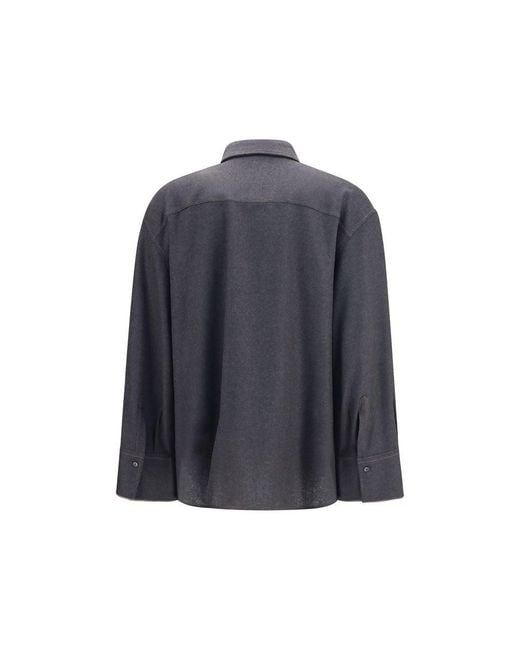Brunello Cucinelli Blue Gray Wool Oves Aries Dress Shirt
