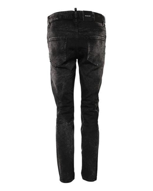 DSquared² Black Washed Mid Waist Tapered Denim Jeans for men