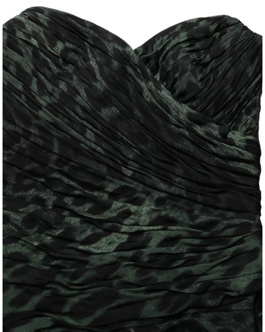 Dolce & Gabbana Black Green Leopard Print Bustier Draped Midi Dress