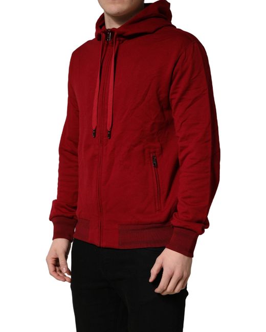 Dolce & Gabbana Red Cotton Full Zip Fleece Men Hoodie Sweater for men