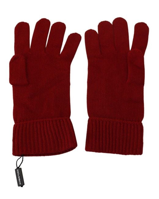 Dolce & Gabbana Red Cashmere Knit Winter Gloves for men