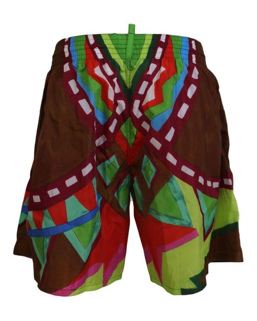 DSquared² Red Multicolor Printedbeachwear Swimwear Short for men