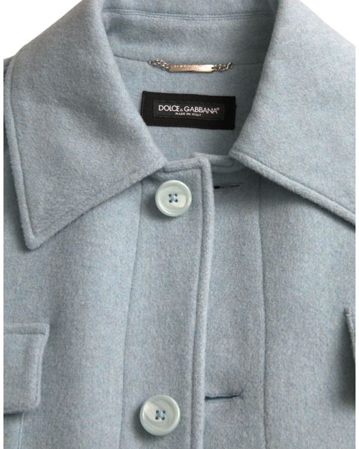Dolce & Gabbana Blue Light Wool Button Trench Coat Jacket for men