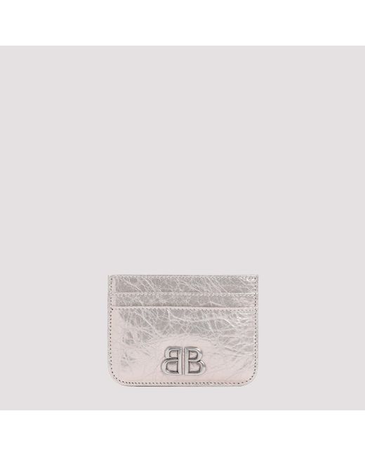 Balenciaga Metallic Stone Beige Monaco Nappa Leather Credit Card Holder