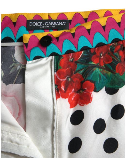 Dolce & Gabbana Black Multicolor Silk High Waist Hot Pants