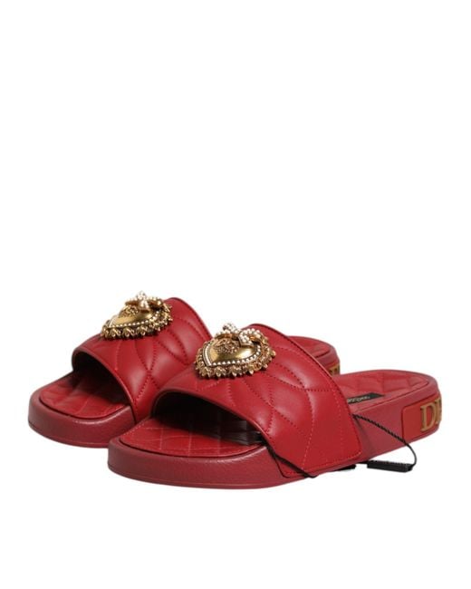 Dolce & Gabbana Red Quilted Slide Sandal