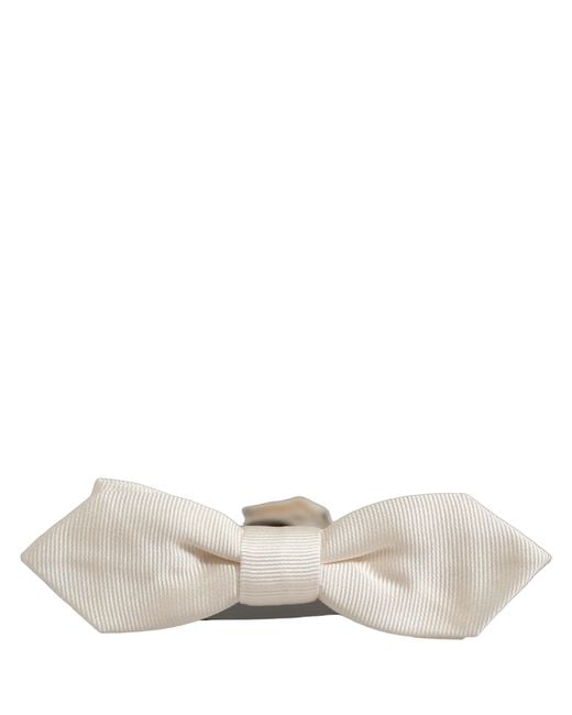 Dolce & Gabbana Men White 100% Silk Adjustable Neck Papillon Bow Tie for men