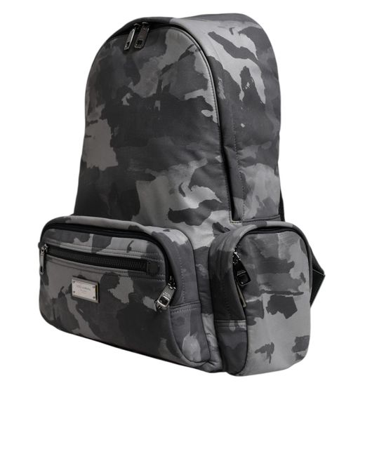 Dolce & Gabbana Gray Cotton Camouflage Logo Plaque Backpack Bag for men