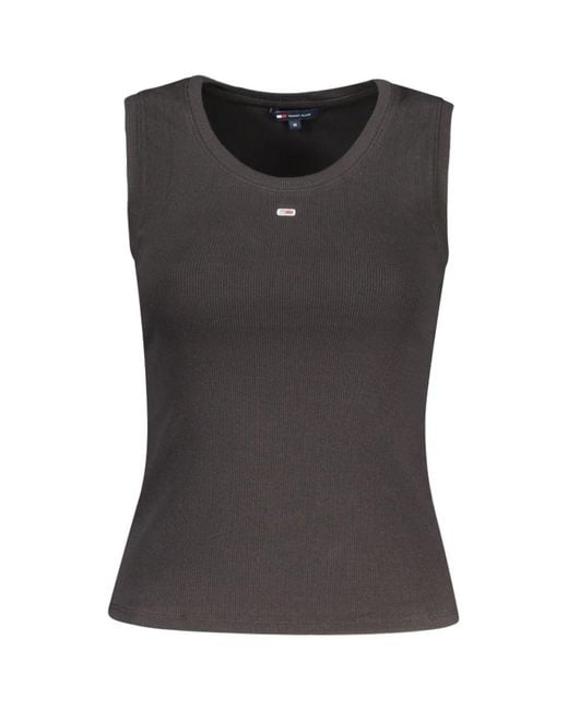 Tommy Hilfiger Black Ribbed Tank Top Logo Detail