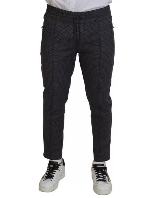 Dolce & Gabbana Blue Gray Striped Wool Skinny Trouser Pants for men