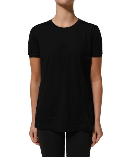 Dolce & Gabbana Black Wool Short Sleeves Crewneck Top T-Shirt