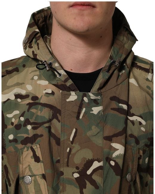 Dolce & Gabbana Green Multicolor Camouflage Hooded Coat Jacket for men
