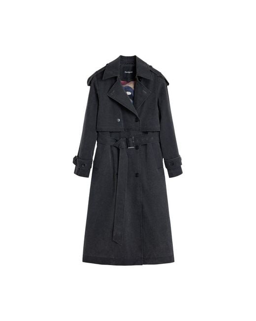 Desigual Black Gray Polyethylene Coat
