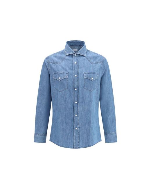 Brunello Cucinelli Blue Denim Shirt for men