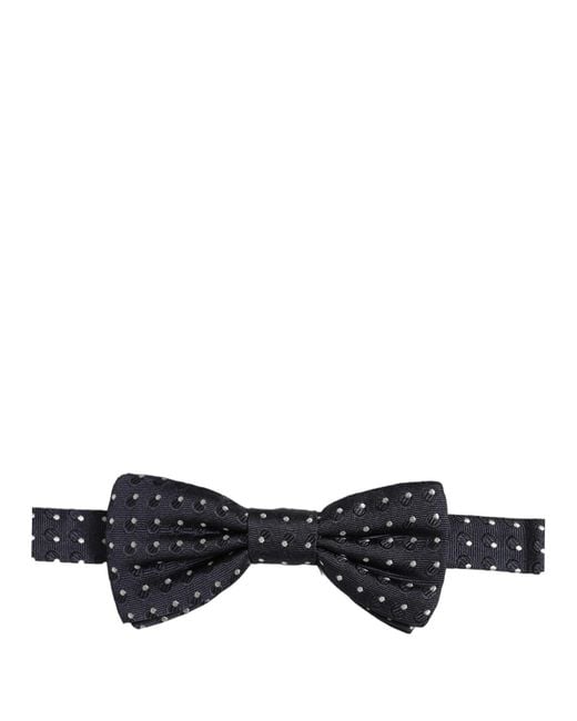 Dolce & Gabbana Blue Black White Polka Dot Adjustable Neck Papillon Bow Tie for men