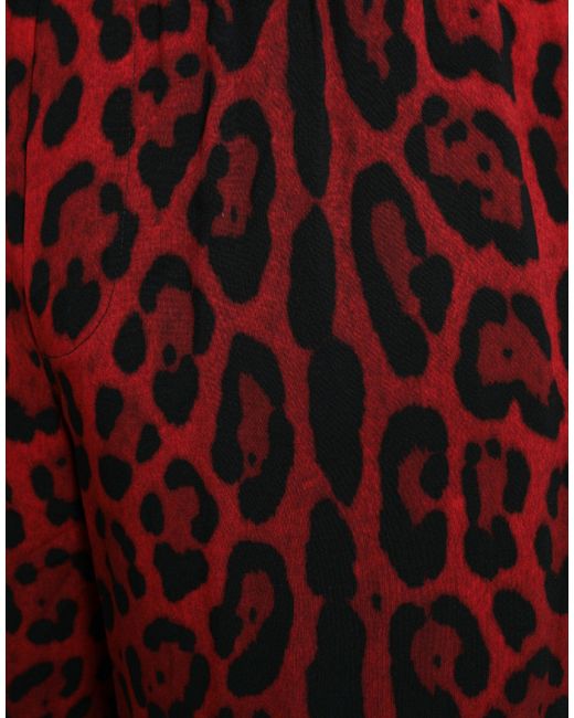 Dolce & Gabbana Red Leopard Print Viscose Bermuda Shorts for men