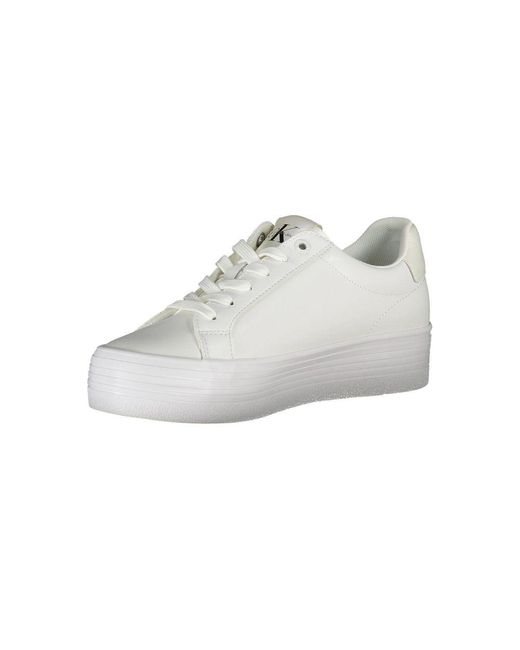 Calvin Klein White Sleek Lace-Up Sneakers With Contrast Detail