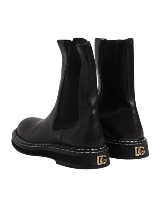 Dolce & Gabbana Black Leather Mid Calf Boots Flats Shoes for men