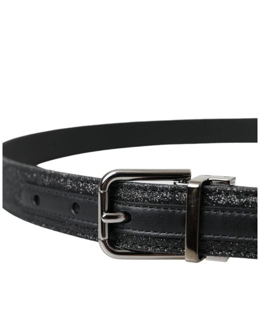 Dolce & Gabbana Black Glittered Leather Buckle Belt