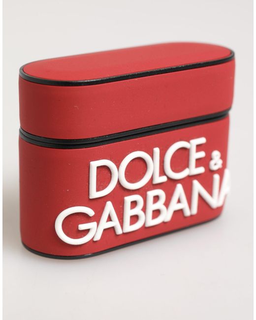 Dolce & Gabbana Red Silicone Embossed Logo Accessory Airpods Case And Pvc Polycarbonate Rubber