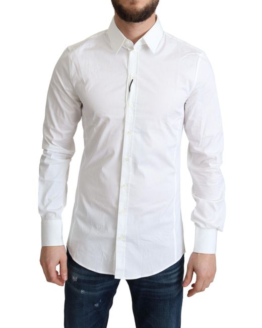 Dolce & Gabbana White Elegant Cotton Stretch Dress Shirt for men
