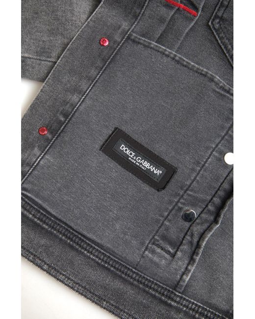 Dolce & Gabbana Gray Washed Cotton Stretch Denim Men Jacket for men