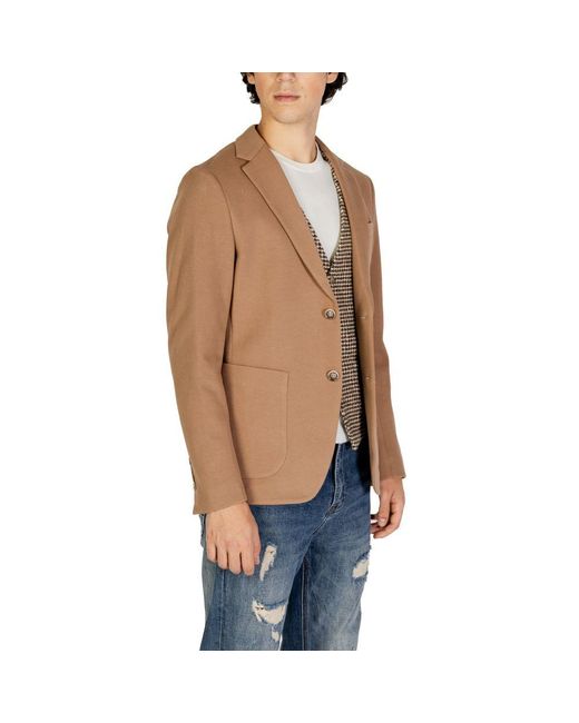 Gianni Lupo Blue Beige Cotton Blazer for men