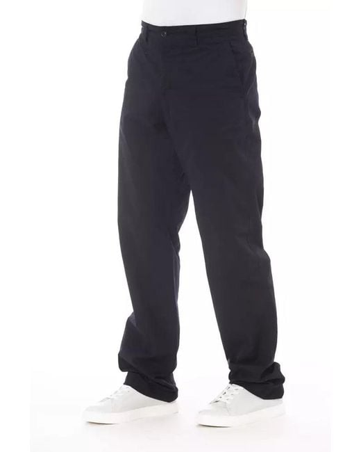 Alpha Studio Blue Chic Contrasting Stitch Cotton Pants for men