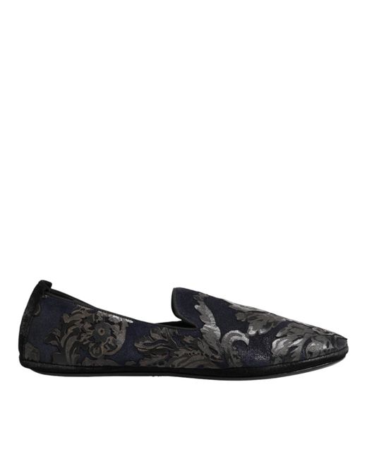 Dolce & Gabbana Black Jacquard Leather Slip On Loafers Shoes for men