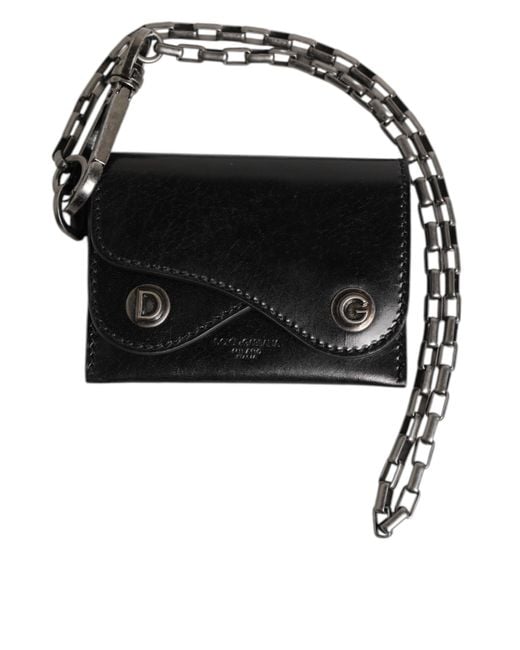 Dolce & Gabbana Cavallo Leather Wallet Chain Snap Bifold Card