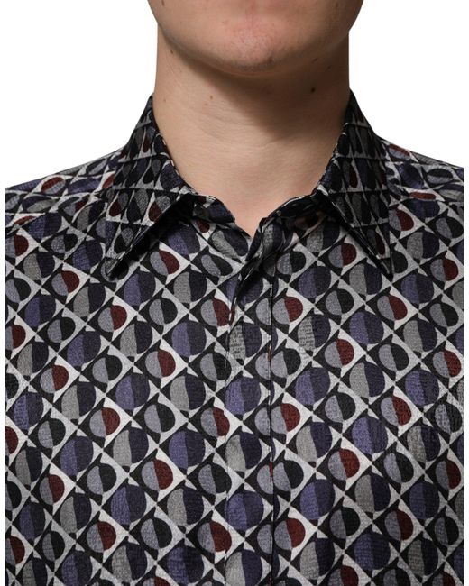 Dolce & Gabbana Black Patterned Collared Dress Shirt Silk for men