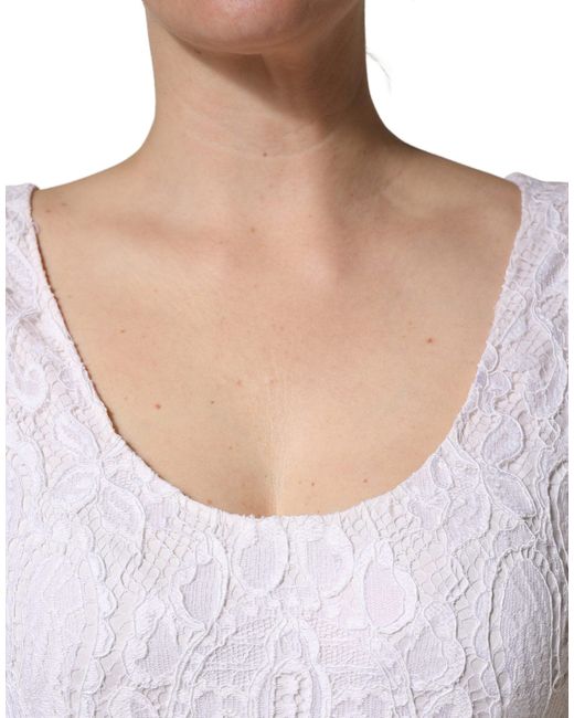 Dolce & Gabbana Purple White Floral Lace Sleeveless Midi Dress
