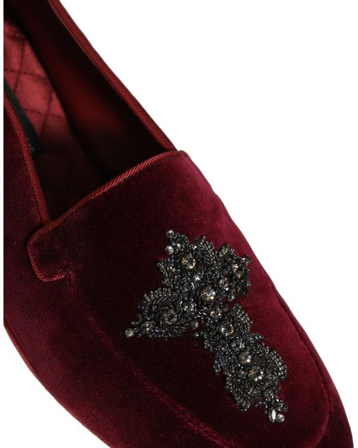 Dolce & Gabbana Red Suede Embellished Men Dress Loafers Shoes for men