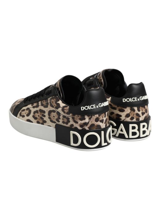 Dolce & Gabbana Black Portofino Sneakers In Leopard-print Calfskin Nappa for men
