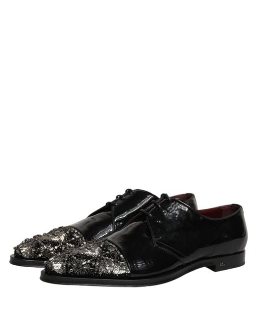 Dolce & Gabbana Black Embellished Derby Dress Formal Shoes for men