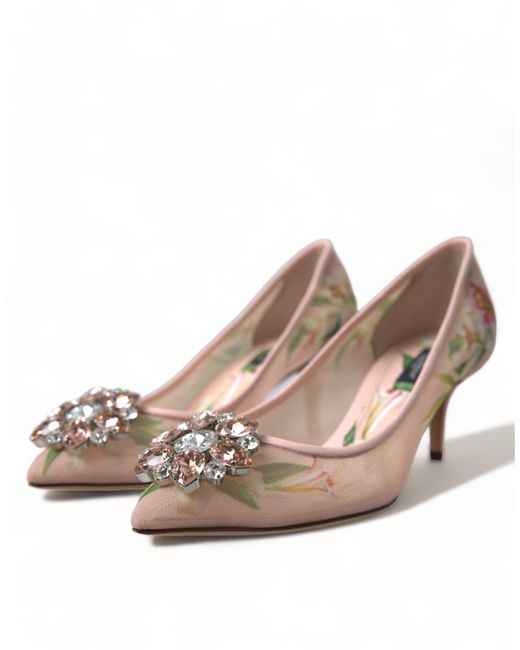 Dolce & Gabbana Pink Floral Crystal Heels Pumps Shoes