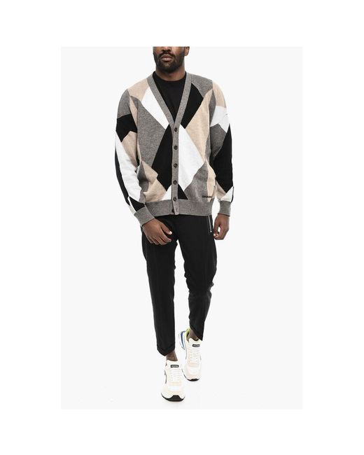 DSquared² Black V-neck Color Block Virgin Wool Cardigan - M for men