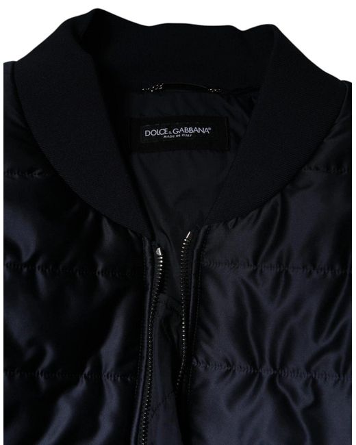 Dolce & Gabbana Black Dark Quilted Full Zip Bomber Jacket for men