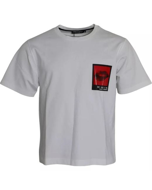 Dolce & Gabbana Gray White Red Lips Print Cotton Men T for men