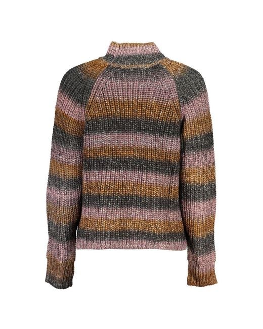 Desigual Brown Chic Turtleneck Sweater With Contrast Details