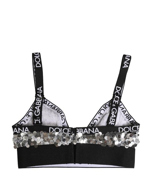 Dolce & Gabbana Black Silver Sequined Triangle Soft Cup Bra Underwear