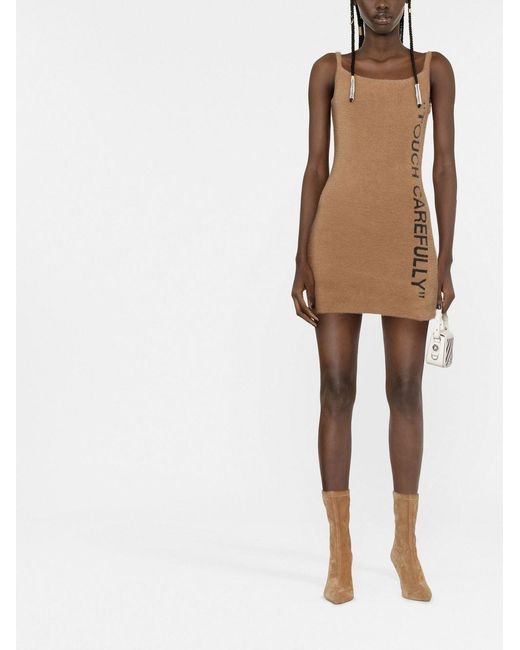 Off-White c/o Virgil Abloh Natural Slogan Detail Fuzzy Mini Dress