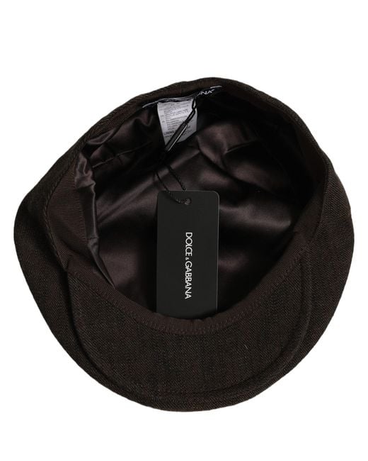 Dolce & Gabbana Black Men Brown Cotton Flat Cloth Newsboy Cap Hat for men