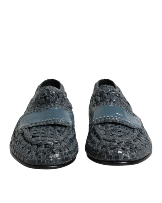 Dolce & Gabbana Gray Woven Leather Loafers for men
