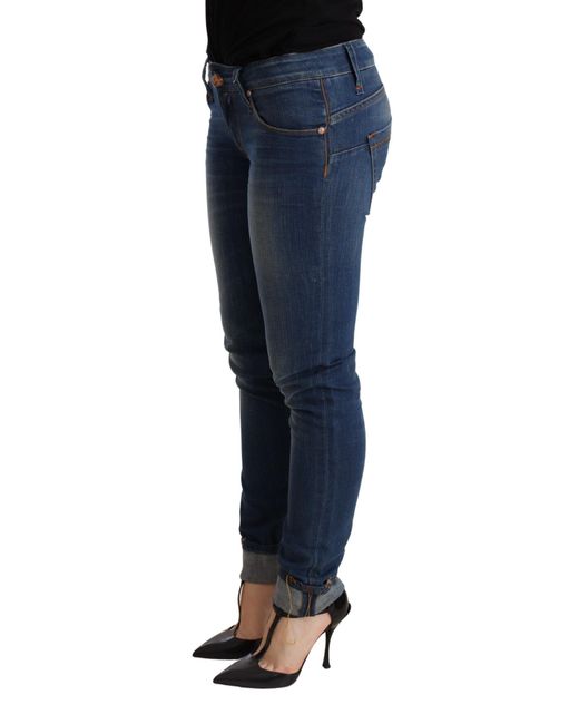 Acht Blue Washed Low Waist Skinny Denim Jeans Pant